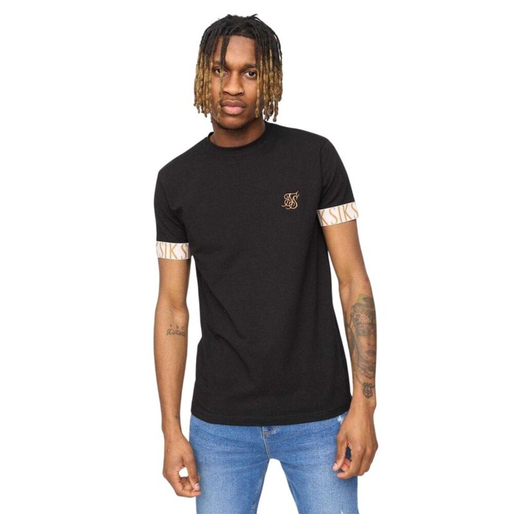 SikSilk Mens Tech Logo Branded Sleeve T-Shirt / Black